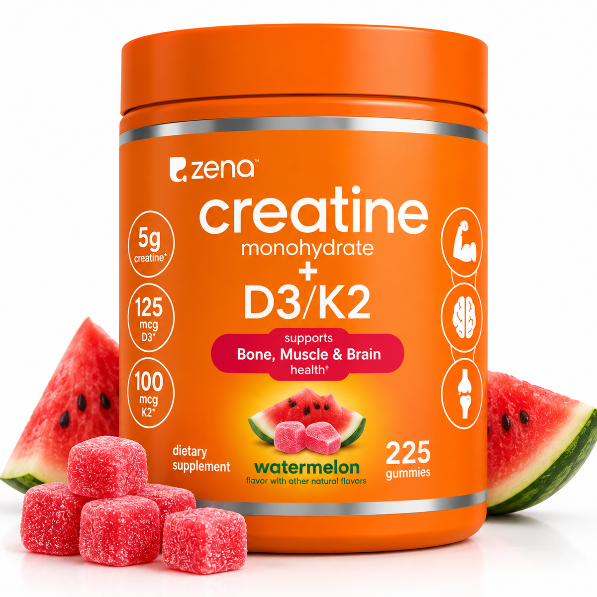 Zena Creatine Gummies + D3 + K2 Watermelon 225 Gummies
