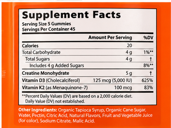 Zena Creatine Gummies + D3 + K2 Watermelon 225 Gummies